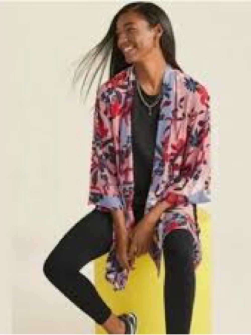 Floral Pink Open-Front Kimono Jacket sz M/L EUC #5622